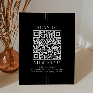 EVERLY Art Deco Black Restaurant Menu QR Code Pedestal Sign