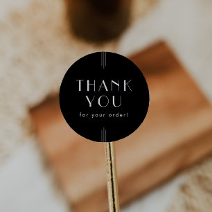 EVERLY Art Deco Black Thank You For Your Order Classic Round Sticker