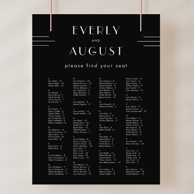 EVERLY Art Deco Black Wedding Seating Chart Poster (EVERLY Art Deco Black Wedding Seating Chart Poster)