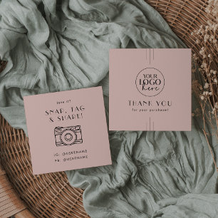 EVERLY Art Deco Blush Pink Logo Share Thank You Square Business Card