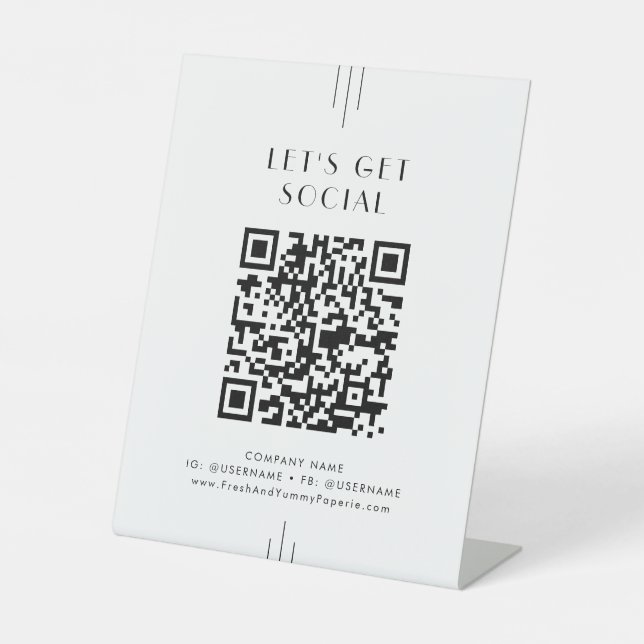 EVERLY Art Deco Business Let's Get Social Media Pedestal Sign (Front)