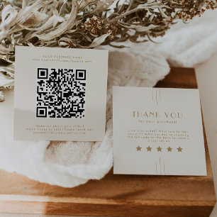 EVERLY Art Deco Cream Gold QR Code Leave A Review Square Business Card