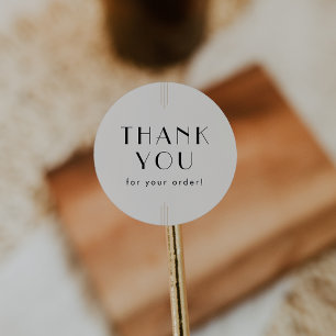 EVERLY Art Deco Ivory Black Thank You For Order Classic Round Sticker