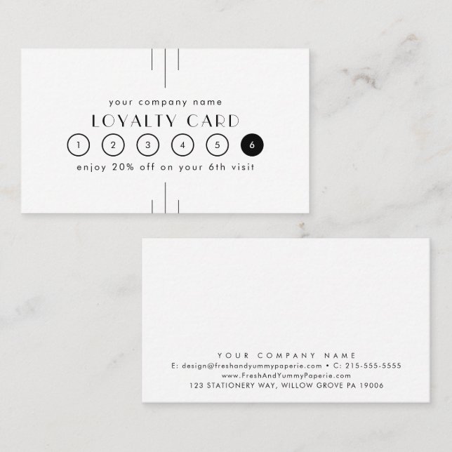 EVERLY Art Deco Minimal Business Reward 6 Punch Loyalty Card (Front/Back)