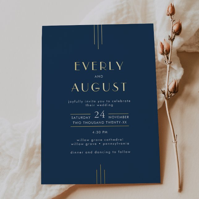 EVERLY Art Deco Navy Blue and Gold Foil Wedding (EVERLY Art Deco Navy Blue and Gold Foil Wedding Foil Invitation)