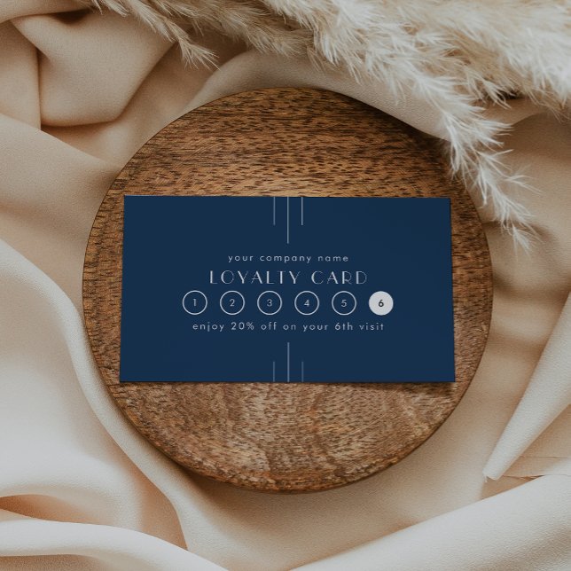 EVERLY Art Deco Navy Blue Business Reward 6 Punch Loyalty Card (EVERLY Art Deco Navy Blue Business Reward 6 Punch Loyalty Card)