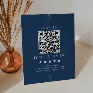 EVERLY Art Deco Navy Blue QR Code Leave A Review Pedestal Sign