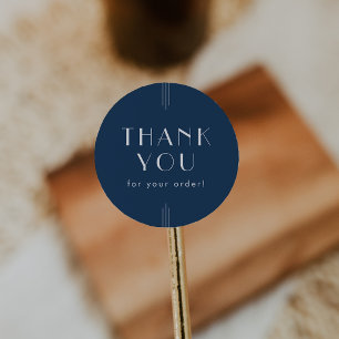 EVERLY Art Deco Navy Blue Thank You For Your Order Classic Round Sticker