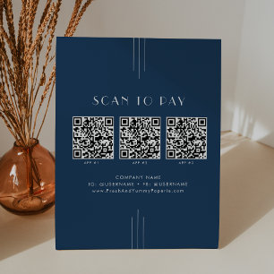 EVERLY Art Deco Navy Business QR Code Scan To Pay Pedestal Sign