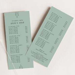 EVERLY Art Deco Sage Green Double Sided Price List Rack Card