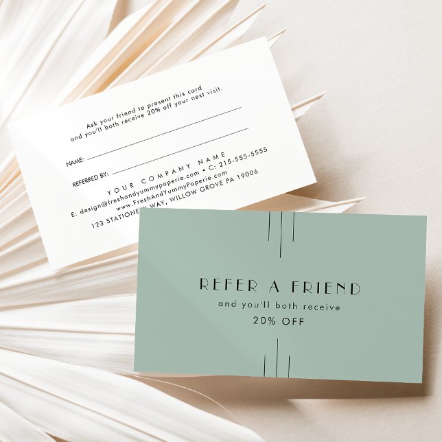 EVERLY Art Deco Sage Green Modern Refer A Friend Referral Card (EVERLY Art Deco Sage Green Modern Refer A Friend Referral Card)