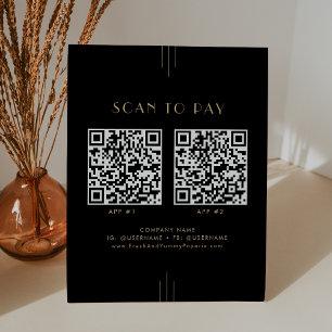 EVERLY Black and Gold Business 2 Apps Scan To Pay Pedestal Sign