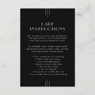 EVERLY Black Business Product Care Instructions Enclosure Card