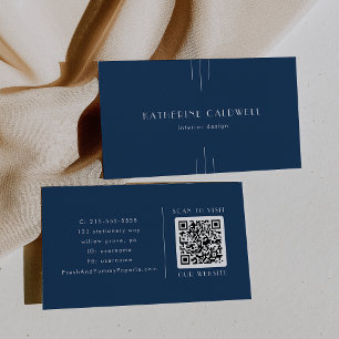 EVERLY Classic Modern Art Deco Navy Blue QR Code Business Card