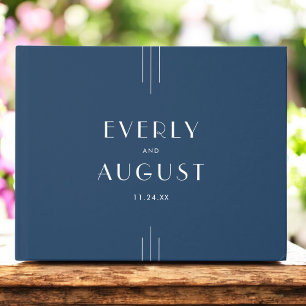 EVERLY Classic Modern Art Deco Navy Blue Wedding Guest Book