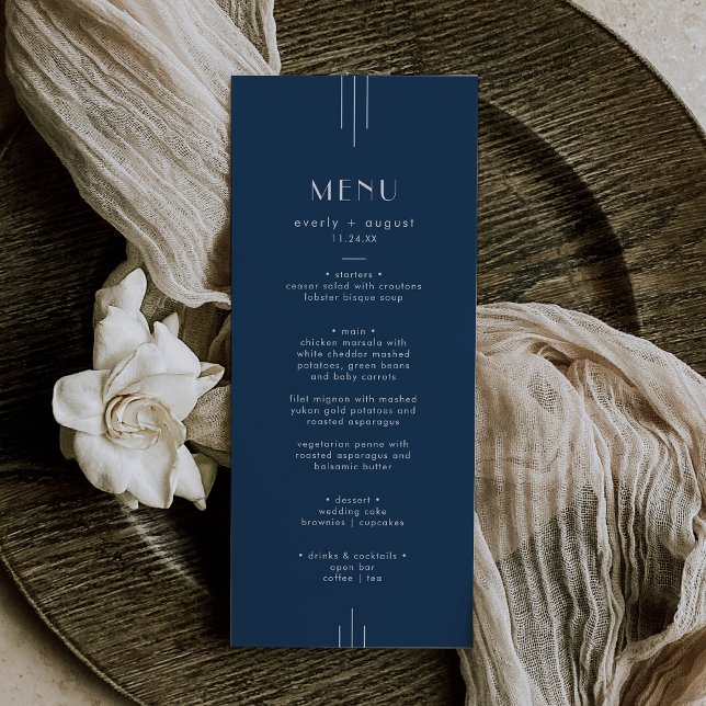 EVERLY Classic Modern Art Deco Navy Blue Wedding Menu (EVERLY Classic Modern Art Deco Navy Blue Wedding Menu)