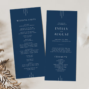 EVERLY Classic Modern Art Deco Navy Blue Wedding Programme
