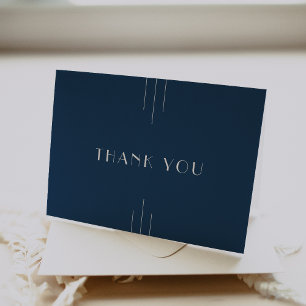 EVERLY Classic Modern Art Deco Navy Blue Wedding Thank You Card