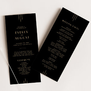 EVERLY Elegant Art Deco Black and Gold Wedding Programme