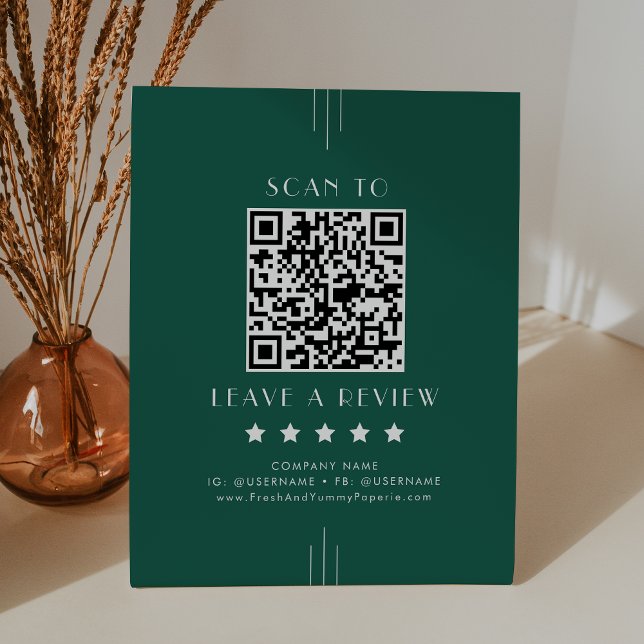 EVERLY Emerald Business QR Code Leave A Review Pedestal Sign (EVERLY Emerald Business QR Code Leave A Review Pedestal Sign)