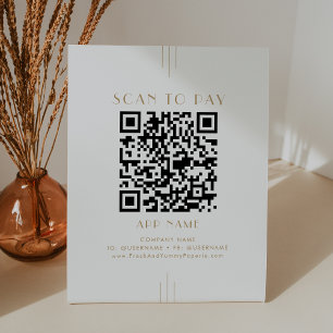 EVERLY Gold Art Deco Simple Business Scan To Pay Pedestal Sign