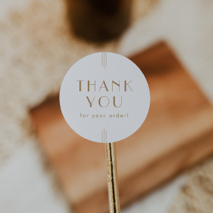 EVERLY Gold Art Deco Simple Thank You For Order Classic Round Sticker
