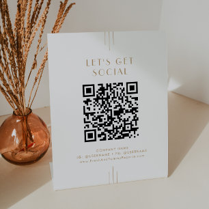 EVERLY Gold Deco Business Let's Get Social Media Pedestal Sign