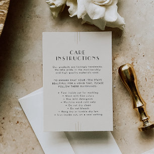EVERLY Ivory Business Product Care Instructions Enclosure Card