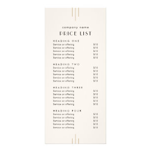 EVERLY Ivory Double Sided Business Price List Rack Card