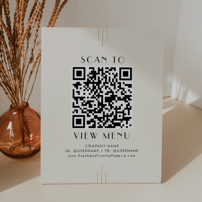 EVERLY Ivory Gold Black Restaurant Menu QR Code Pedestal Sign (EVERLY Ivory Gold Black Restaurant Menu QR Code Pedestal Sign)
