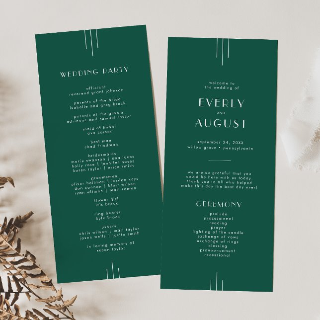 EVERLY Jewel Tone Art Deco Emerald Green Wedding Programme (EVERLY Jewel Tone Art Deco Emerald Green Wedding Program)