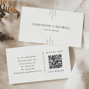 EVERLY Minimalist Art Deco White and Black QR Code Business Card