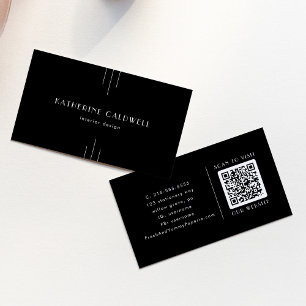 EVERLY Modern Art Deco Black and White QR Code Business Card