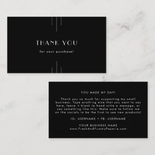 EVERLY Modern Art Deco Black and White Thank You Business Card