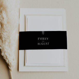 EVERLY Modern Art Deco Black and White Wedding Invitation Belly Band