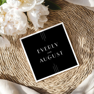 EVERLY Modern Art Deco Black and White Wedding Napkin