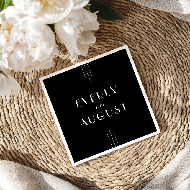EVERLY Modern Art Deco Black and White Wedding Napkin (EVERLY Modern Art Deco Black and White Wedding Napkins)