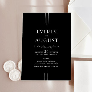 EVERLY Modern Art Deco Black Wedding Acrylic Invitations