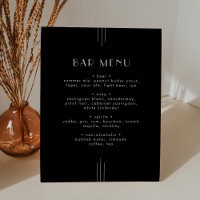 EVERLY Modern Art Deco Black Wedding Bar Menu Sign