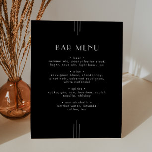 EVERLY Modern Art Deco Black Wedding Bar Menu Sign