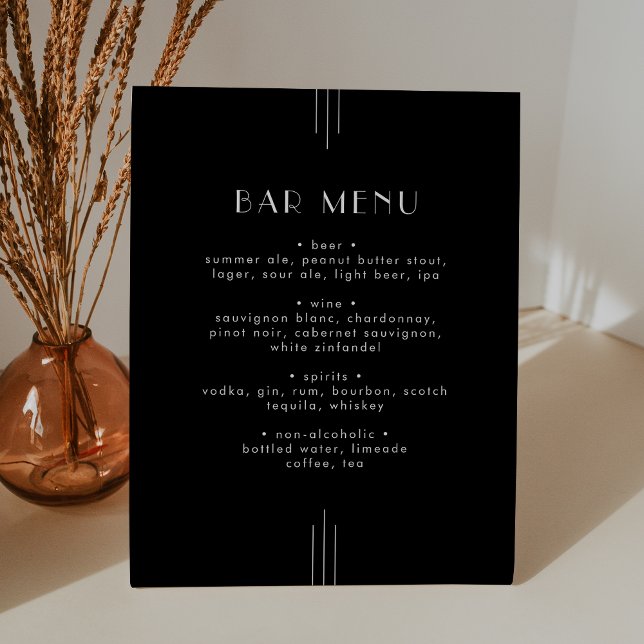 EVERLY Modern Art Deco Black Wedding Bar Menu Sign (EVERLY Modern Art Deco Black Wedding Bar Menu Sign)