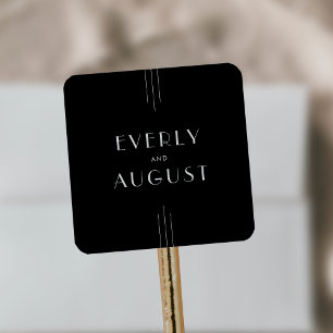 EVERLY Modern Art Deco Black Wedding Stickers