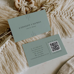 EVERLY Modern Classic Art Deco Sage Green QR Code Business Card