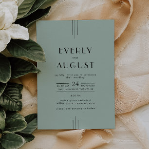 EVERLY Modern Classic Art Deco Sage Green Wedding Invitation