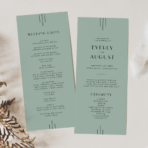 EVERLY Modern Classic Art Deco Sage Green Wedding Programme