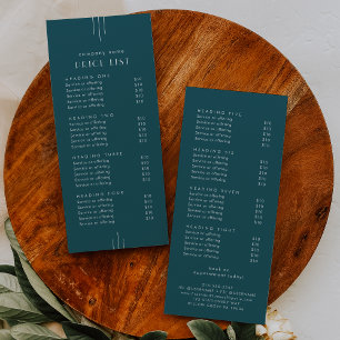 EVERLY Peacock Teal Double Sided Price List Rack Card