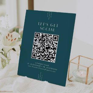 EVERLY Peacock Teal Retro Let's Get Social Media Pedestal Sign