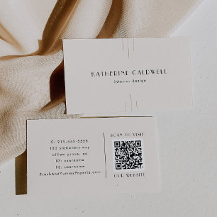 EVERLY Retro Art Deco Ivory Gold Black QR Code Business Card
