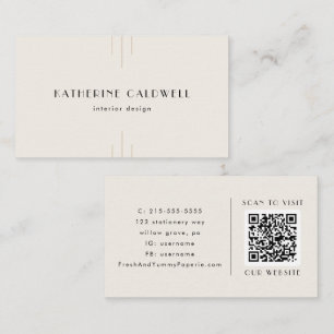 EVERLY Retro Art Deco Ivory Gold Black QR Code Business Card