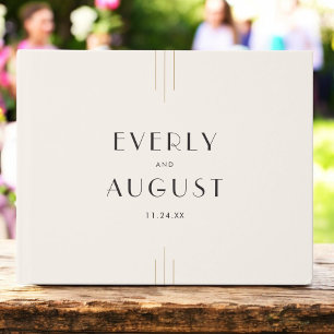 EVERLY Retro Art Deco Ivory Gold Black Wedding Guest Book